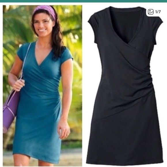 Athleta Dresses & Skirts - Athleta Nectar Faux Wrap Dress Black Women's Size Medium/tall